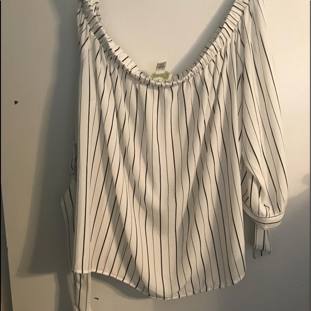 White & Black Off the Shoulder Blouse